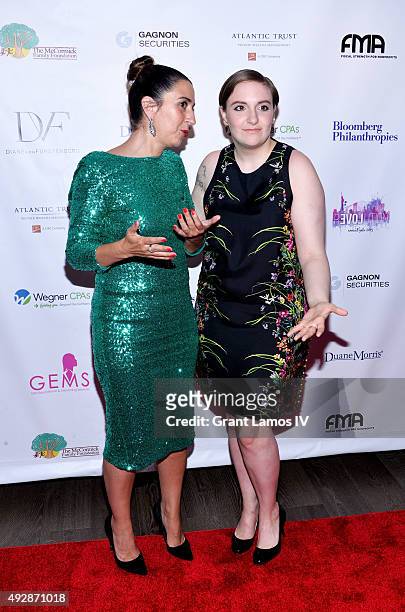 Founder and CEO of GEMS Rachel Lloyd and Lena Dunham attend the GEMS' 2015 Love Revolution Gala at Pier 59 on October 15, 2015 in New York City.