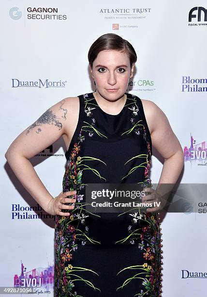 Lena Dunham attends the GEMS' 2015 Love Revolution Gala at Pier 59 on October 15, 2015 in New York City.