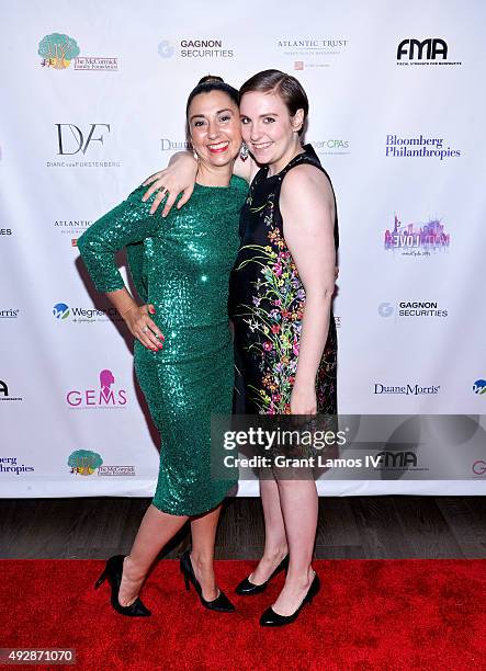 Founder and CEO of GEMS Rachel Lloyd and Lena Dunham attend the GEMS' 2015 Love Revolution Gala at Pier 59 on October 15, 2015 in New York City.