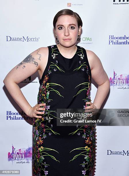 Lena Dunham attends the GEMS' 2015 Love Revolution Gala at Pier 59 on October 15, 2015 in New York City.