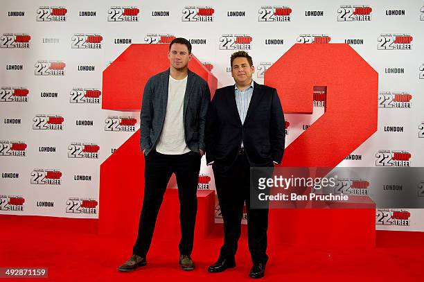 Channing Tatum and Jonah Hill attend a photocall to promote their new film '22 Jump Street' at Claridges Hotel on May 22, 2014 in London, England.