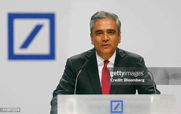 Anshu Jain, co-chief executive officer of Deutsche Bank AG, speaks during the bank's annual general meeting in Frankfurt, Germany, on Thursday, May...