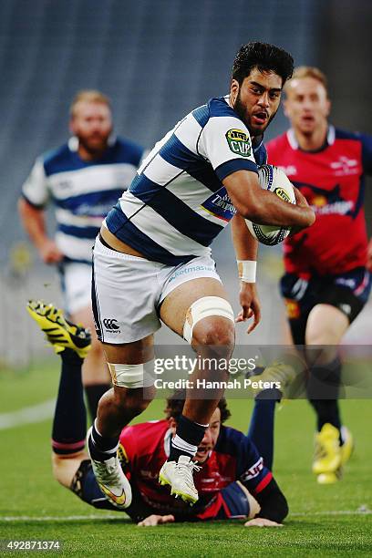 Akira Ioane of Auckland charges forward during the ITM Cup Semi Final between Auckland and Tasman at Eden Park on October 16, 2015 in Auckland, New...