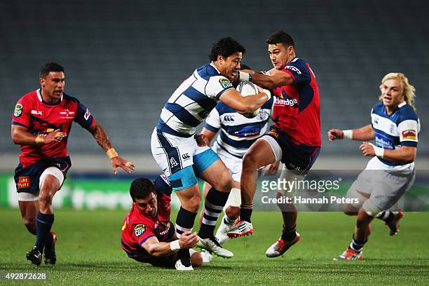 Ben Lam of Auckland charges forward during the ITM Cup Semi Final between Auckland and Tasman at Eden Park on October 16, 2015 in Auckland, New...