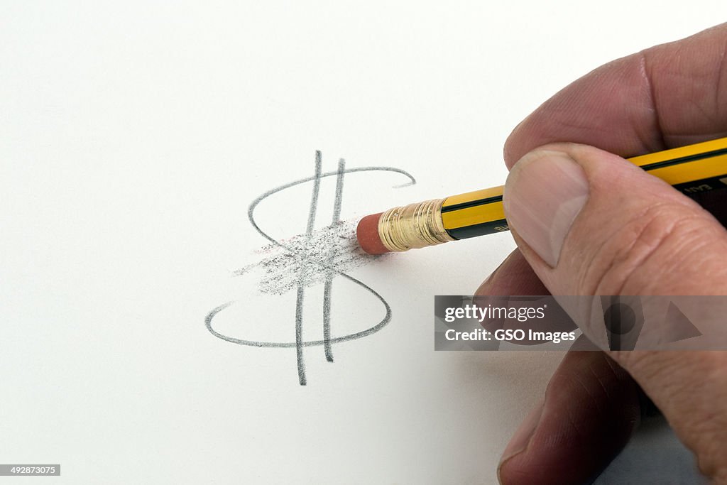 Pencil rubber erasing financial symbol