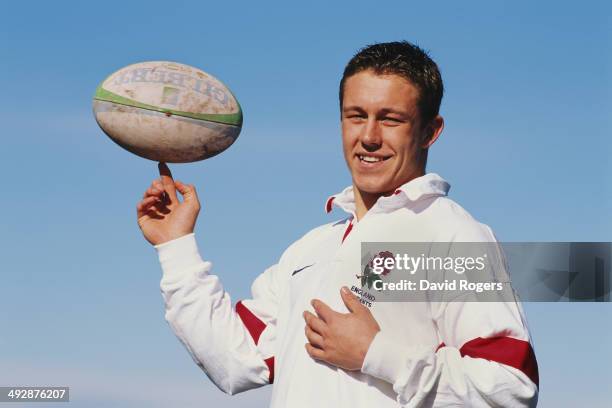 Newcastle Falcons player Jonny Wilkinson poses during a photoshoot at Kingston Park, Gosforth on March 11, 1998 in Gosforth, England.