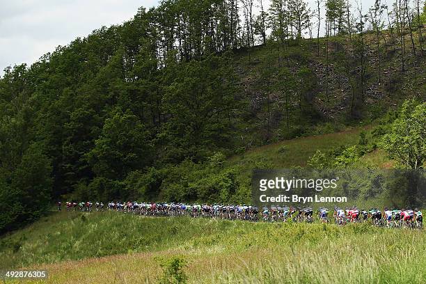 The peloton in action during the eleventh stage of the 2014 Giro d'Italia, a 249km medium mountain stage between Collecchio and Savona on May 21,...
