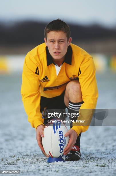 Newcastle Falcons player Jonny Wilkinson poses during a photoshoot at Kingston Park, Gosforth on January 12, 1998 in Gosforth, England.