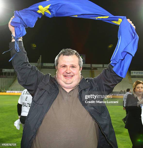 Parma FC president Tommaso Ghirardi celebrates the qualification at UEFA Europa League 2014/15 at the end of the Serie A match between Parma FC and...