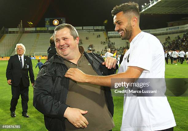 Parma FC president Tommaso Ghirardi and Raffaele Palladino celebrate the qualification at UEFA Europa League 2014/15 at the end of the Serie A match...