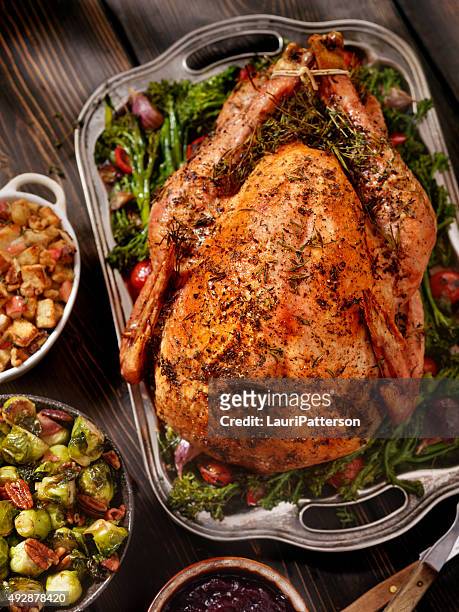 turkey dinner - vierkant bord stockfoto's en -beelden