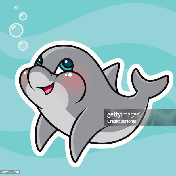 adorable kawaii dolphin character - dolphin stock illustrations