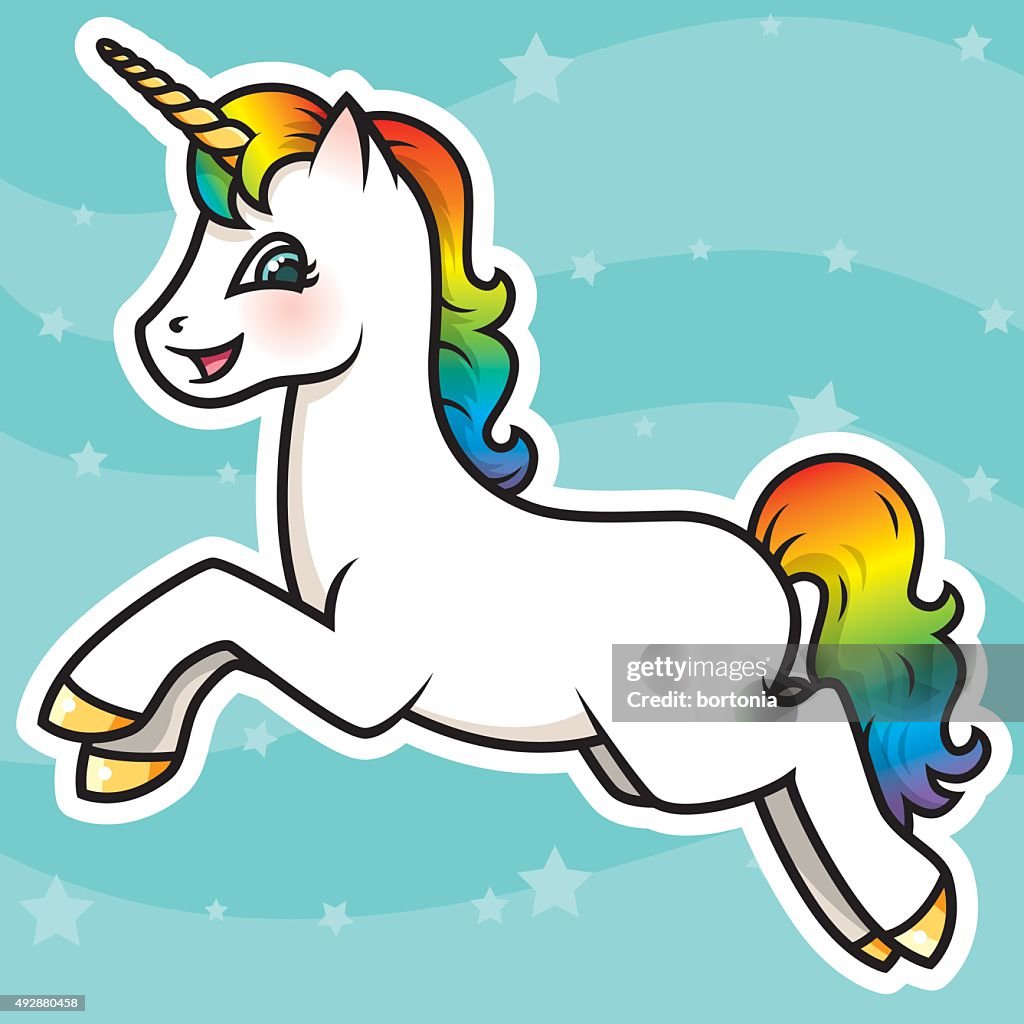 Adorable Kawaii Rainbow Unicorn Character