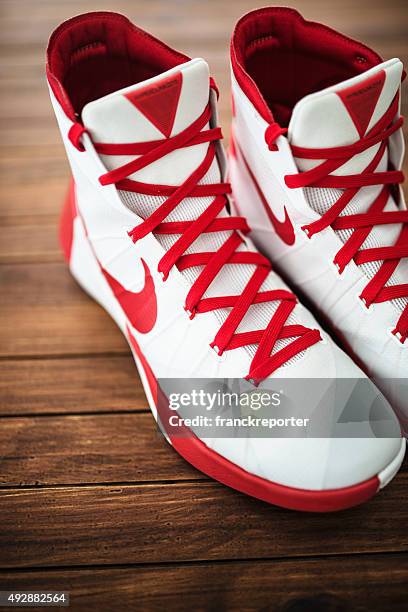 nike hyperdunk basketball sport shoes - untied shoelace stock pictures, royalty-free photos & images