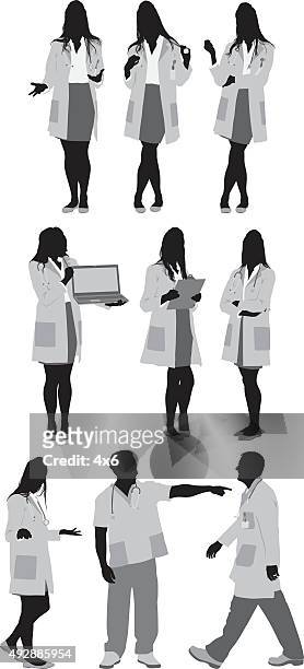 doctors in various action - female doctor stock illustrations