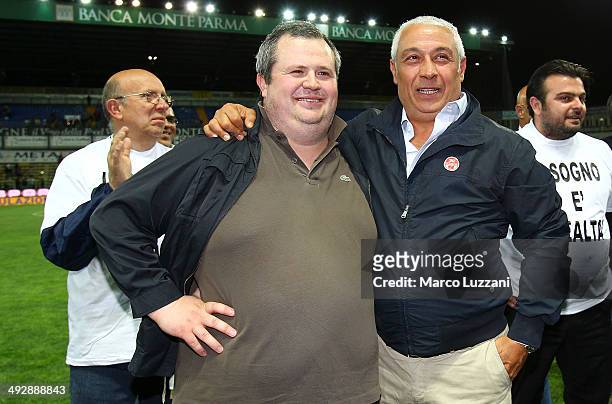 Parma FC president Tommaso Ghirardi and General Manager Energy T.I. Group Roberto Giuli celebrate the qualification at UEFA Europa League 2014/15 at...
