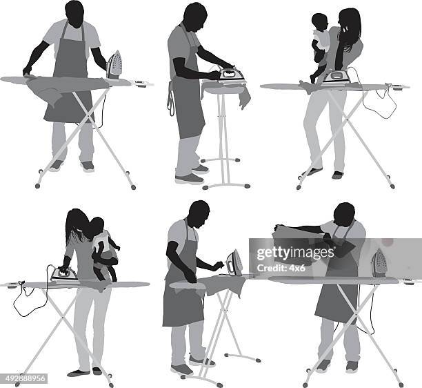 people ironing - man doing chores stock illustrations
