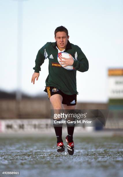 Newcastle Falcons player Jonny Wilkinson in action during a photoshoot at Kingston Park, Gosforth on January 12, 1998 in Gosforth, England.