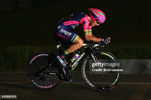 Damiano Cunego of Italy and Lampre-Merida in action during the twelfth stage of the 2014 Giro d'Italia, a 42km Individual Time Trial stage between...