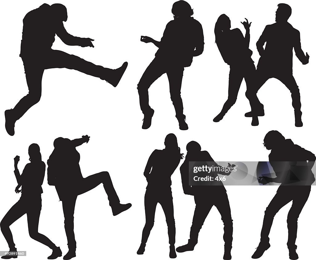 People playing air guitar