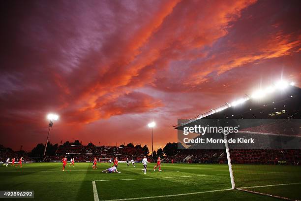 General view during the round two A-League match between Adelaide United and the Western Sydney Wanderers at Coopers Stadium on October 16, 2015 in...