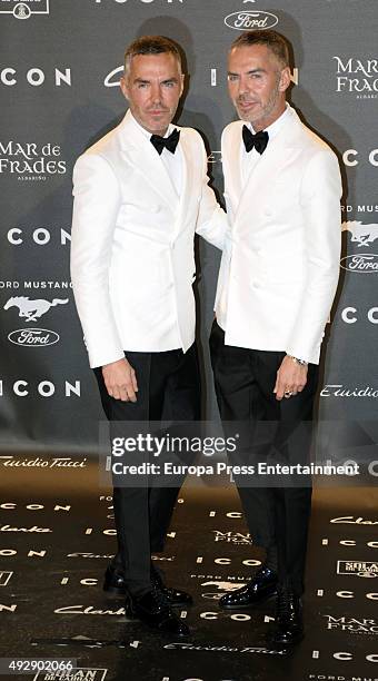 Designers of Dsquared2, Dan Caten and Dean Caten attend fashion 'ICON Awards, Men of the Year' on October 15, 2015 in Madrid, Spain.