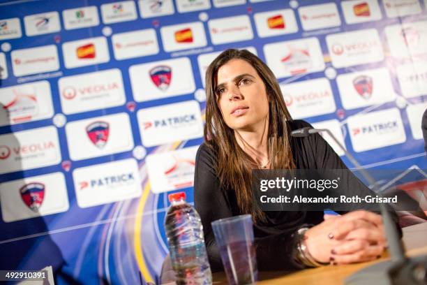 Helena Costa, the first female professional team manager takes part in a press conference on May 22, 2014 in Clermont-Ferrand, France.