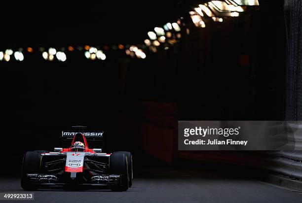 Jules Bianchi of France and Marussia drives during practice ahead of the Monaco Formula One Grand Prix at Circuit de Monaco on May 22, 2014 in...