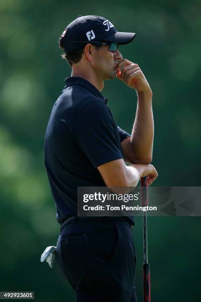 Adam Scott of Australia waits to putt on the 2nd during Round One of the Crowne Plaza Invitational at Colonial on May 22, 2014 at Colonial Country...