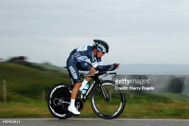Eventual stage winner Rigoberto Uran of Colombia and team Omega Pharma-QuickStep in action during the twelfth stage of the 2014 Giro d'Italia, a 42km...