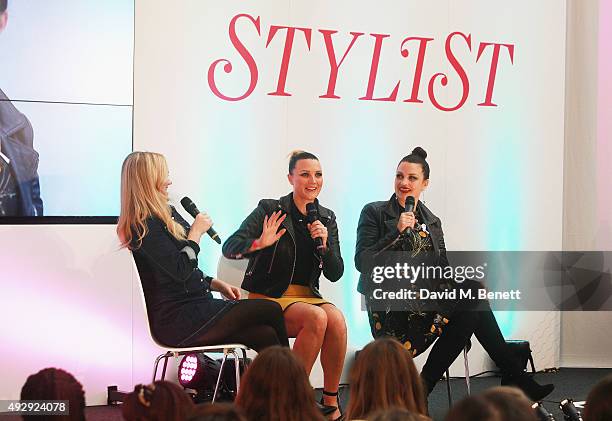 Nic Chapman and Sam Chapman from Pixiwoo on stage during a Q&A on day two of Stylist Magazine's first ever 'Stylist Live' event at the Business...