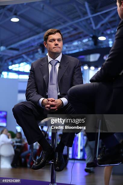 Alexey Mordashov, Russian billionaire and chief executive officer of OAO Severstal, pauses during a Bloomberg Television interview at the St....