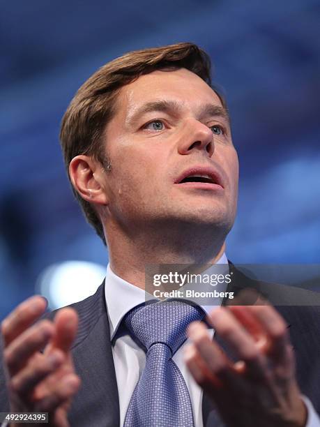 Alexey Mordashov, Russian billionaire and chief executive officer of OAO Severstal, speaks during a Bloomberg Television interview at the St....