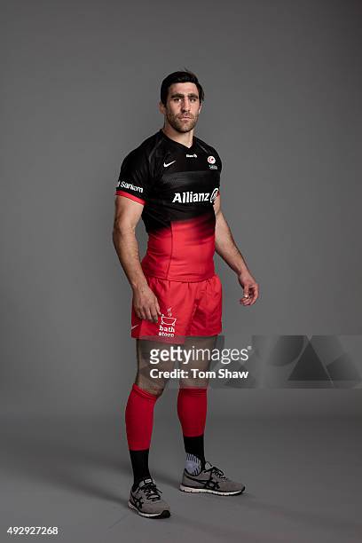 Kelly Brown of Saracens poses for a picture during the Saracens photocall for BT at Allianz Park on September 24, 2015 in London, England.