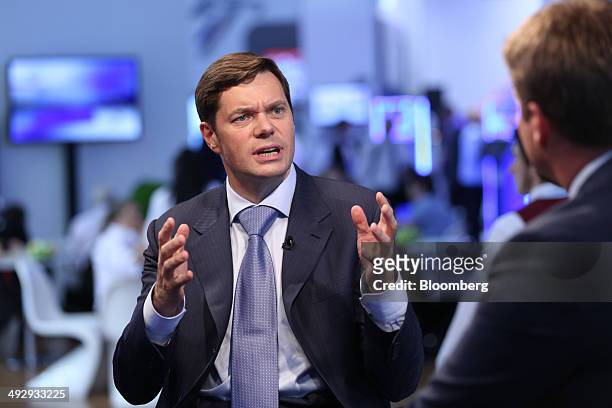 Alexey Mordashov, Russian billionaire and chief executive officer of OAO Severstal, speaks during a Bloomberg Television interview at the St....