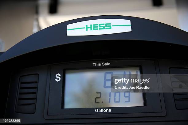 Sign at a Hess gas station is seen on May 22, 2014 in Miami, Florida. The Hess Corporation announced that it would sell its retail arm to Marathon...