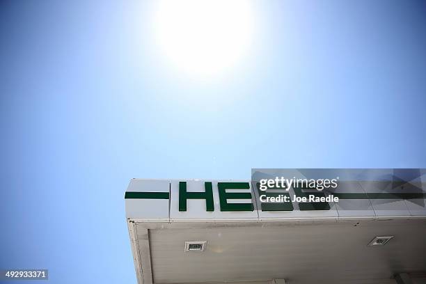 Sign at a Hess gas station is seen on May 22, 2014 in Miami, Florida. The Hess Corporation announced that it would sell its retail arm to Marathon...