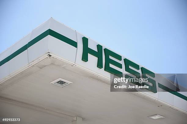 Sign at a Hess gas station is seen on May 22, 2014 in Miami, Florida. The Hess Corporation announced that it would sell its retail arm to Marathon...