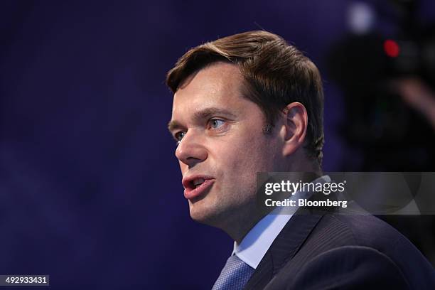 Alexey Mordashov, Russian billionaire and chief executive officer of OAO Severstal, speaks during a Bloomberg Television interview at the St....