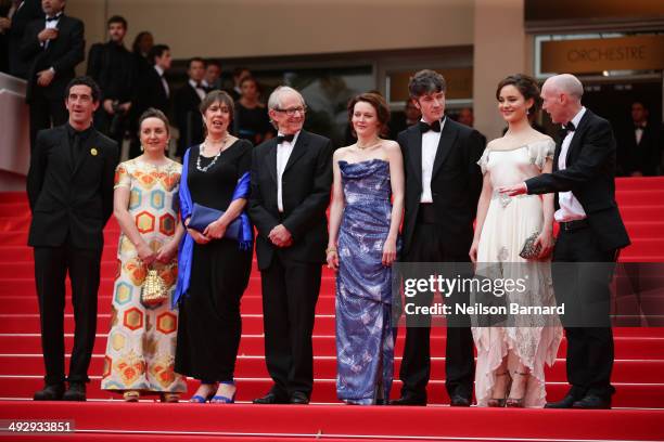 Robbie Ryan, guest, Rebecca O'Brien, director Ken Loach, Simone Kirby, Barry Ward, Aisling Franciosi and Paul Laverty attend the "Jimmy's Hall"...