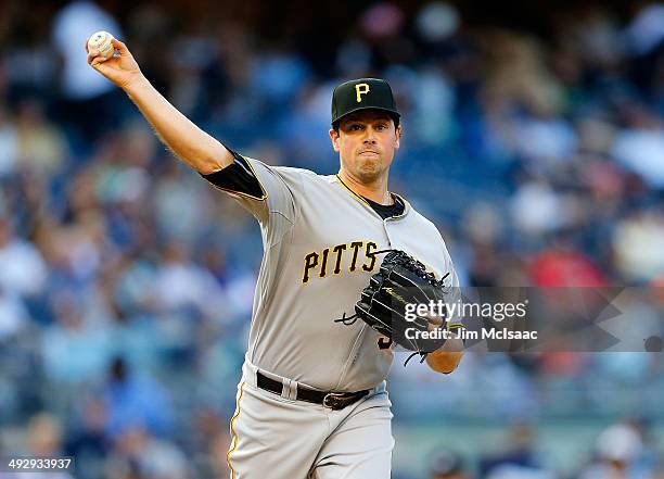 Vin Mazzaro of the Pittsburgh Pirates in action against the New York Yankees at Yankee Stadium on May 17, 2014 in the Bronx borough of New York City....