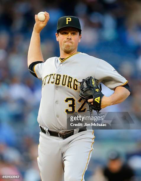 Vin Mazzaro of the Pittsburgh Pirates in action against the New York Yankees at Yankee Stadium on May 17, 2014 in the Bronx borough of New York City....