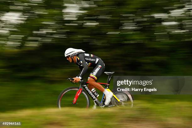 Carlos Quintero of Colombia and team Colombia in action during the twelfth stage of the 2014 Giro d'Italia, a 42km Individual Time Trial stage...