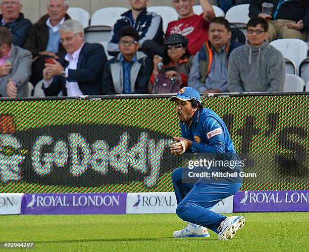 Dinesh Chandimal of Sri Lanka catches the ball to dismiss Gary Ballance of England during the England v Sri Lanka first one day international match...