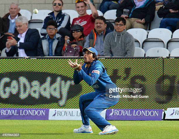 Dinesh Chandimal of Sri Lanka fielding during the England v Sri Lanka first one day international match at the Kia Oval Ground, on May 22, 2014 in...