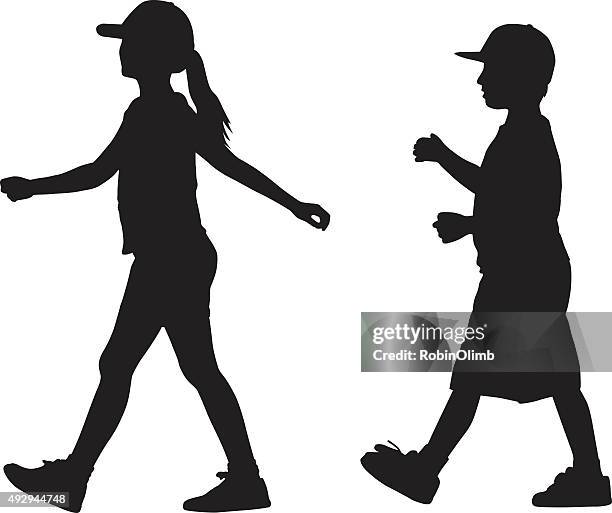 girlandboy walking in line - girl swing vector stock illustrations