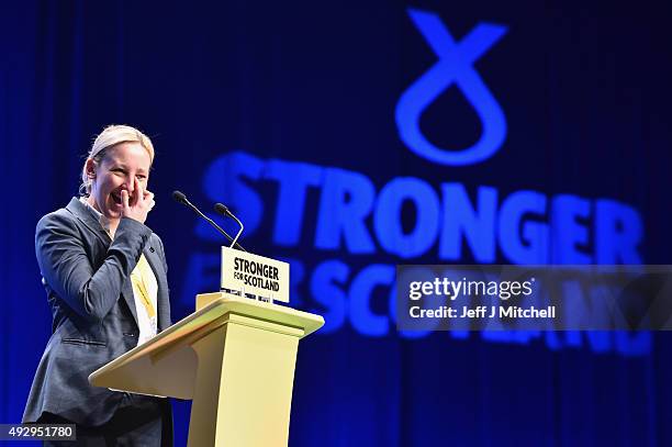 Mhairi Black MP speaks during the afternoon session on day two of the 81st annual conference at the Aberdeen Exhibition and Conference Centre on...