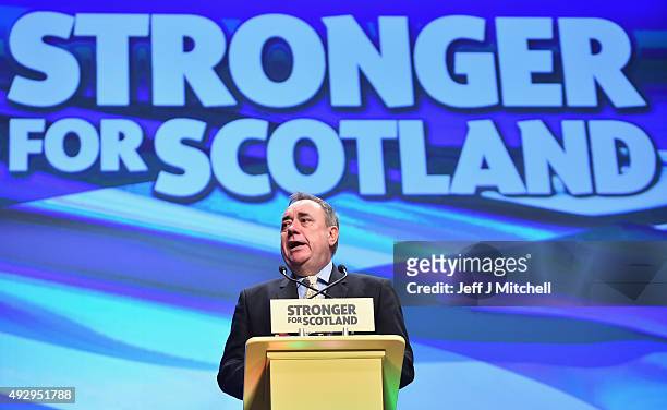 Alex Salmond MP speaks during the afternoon session on day two of the 81st annual conference at the Aberdeen Exhibition and Conference Centre on...