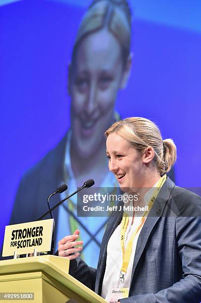 Mhairi Black MP speaks during the afternoon session on day two of the 81st annual conference at the Aberdeen Exhibition and Conference Centre on...