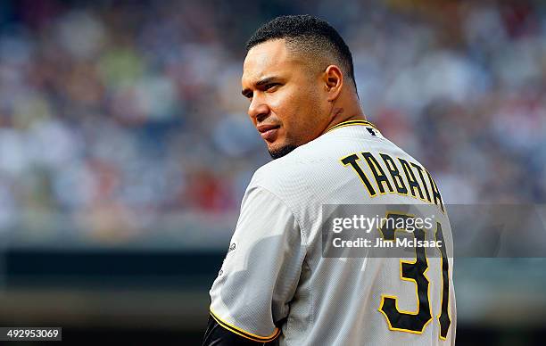 Jose Tabata of the Pittsburgh Pirates in action against the New York Yankees at Yankee Stadium on May 17, 2014 in the Bronx borough of New York City....